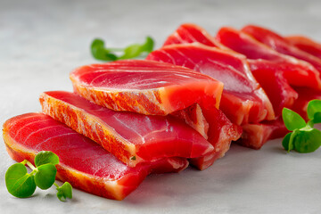 Close-up of sushi salmon fish, Japanese sushi collection. Sashimi sushi set with chopsticks and soy