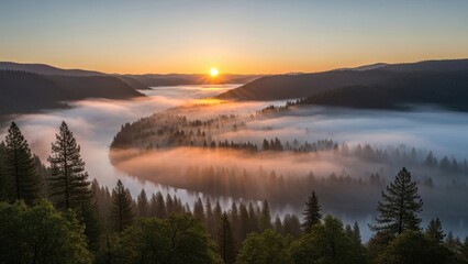 Obraz premium Sunrise over mountain lake reflection landscape