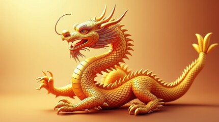 Obraz premium Detailed Golden Chinese Dragon Sculpture with Serpentine Body, happy Chinese new year , Korean decoration Red 