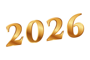 2026 Golden 3D Year Number text for celebrating New Year and future events with luxury metallic vibe isolated on transparent background