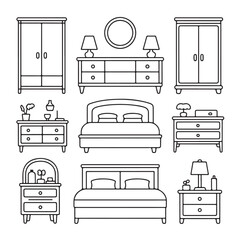Bedroom Furniture Line Icons for Interior Design