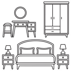 Modern Bed and Drawer Line Icon Illustration
