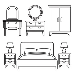 Bedroom Interior Furniture Line Icon Pack