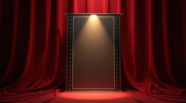 Empty Vertical Display Stand with Spotlight and Red Curtains,  happy Chinese  new  year , Korean decoration Red 