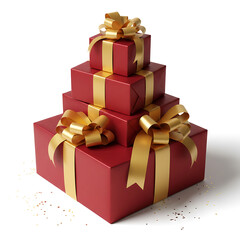Stack of Luxury Crimson and Gold Gift Boxes with Confetti