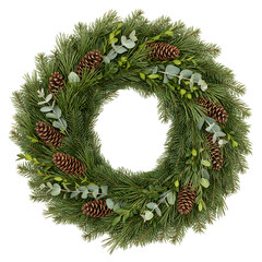 Festive Evergreen Christmas Wreath with Pinecones and Eucalyptus