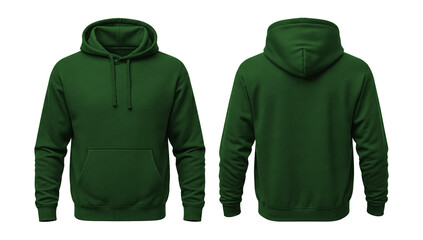 Blank Dark Green Hoodie Mockup Front and Back Isolated on White Background © Drip