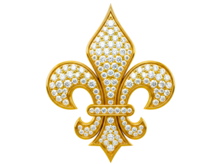 Gold fleur de lis isolated on transparent background with diamonds