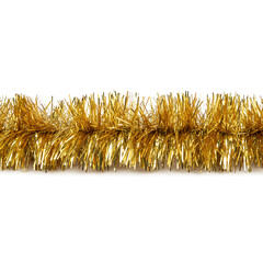 Festive Gold Christmas Tinsel Garland Isolated on White Background