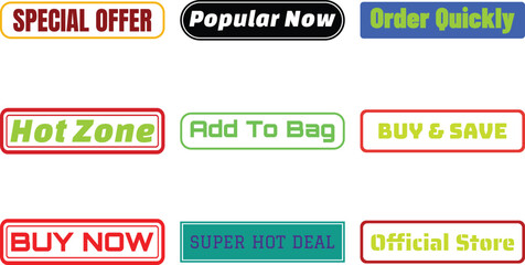 Set of colorful promotional badges isolated on a transparent background