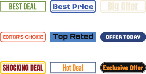 Collection of promotional badges isolated on transparent background