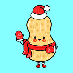 Cute peanut character celebrating winter holidays in festive attire