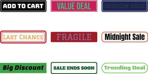 Various colorful sale buttons isolated on transparent background