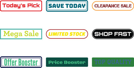 Various colorful sale buttons isolated on transparent background