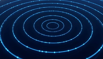 Obraz premium Glowing blue concentric circles radiate outward in a dark space with a mesmerizing pattern.