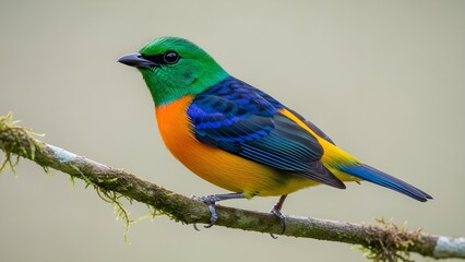 Obraz premium vibrante ilustración vectorial de un pájaro colorido posado en la rama de un árbol, mostrando la naturaleza y la vida silvestre en obras de arte digitales