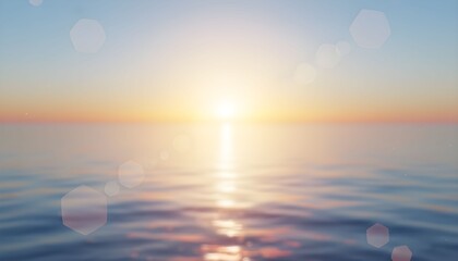 The serene ocean landscape glows warmly during sunset with gentle waves reflecting the vibrant sky.