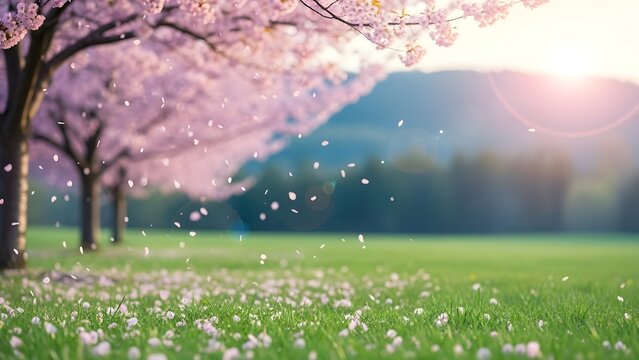 Hermosa naturaleza de fondo de primavera borrosa con claro floreciente Gardenia, Margarita, Jazm&iacute;n, Rosa, &aacute;rboles y cielo azul en un d&iacute;a soleado.