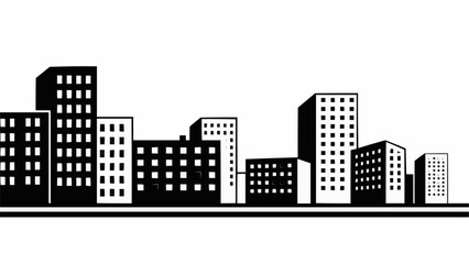 Obraz premium Stylized Black and White Cityscape Silhouette with Tall Buildings.