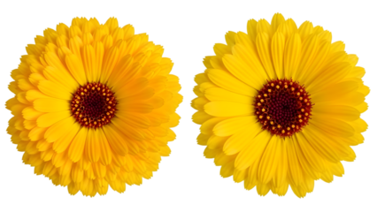 Two bright yellow flowers isolated on transparent background