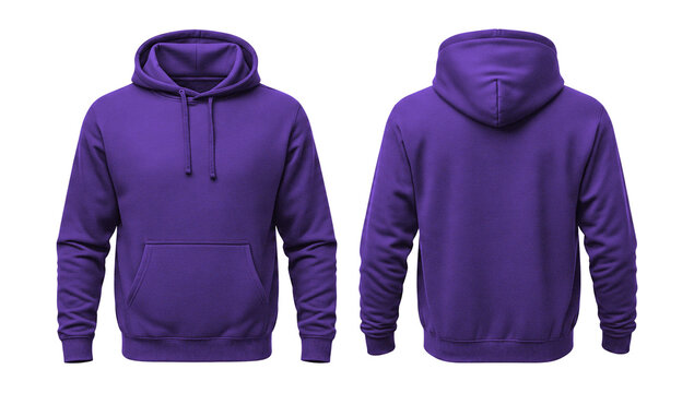 Purple Hoodie Mockup Front and Back Isolated on White Background