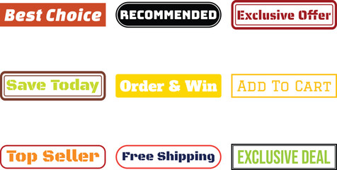 collection of colorful promotional stickers and labels isolated on white background