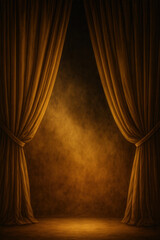 Golden Theater Curtains with Dramatic Stage Smoke Background