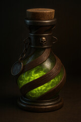 Dark Fantasy Magic Potion Bottle with Green Glow