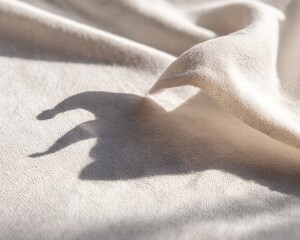 Minimalist Santa hat silhouette on white fabric, soft lighting, tactile fabric texture, clean composition