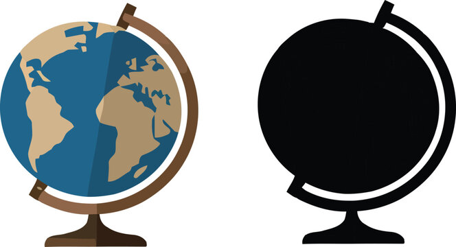 A colorful globe icon and its black silhouette on a white background