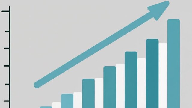A visually appealing infographic showcasing a rising bar graph with an upward arrow, symbolizing growth and progress in a business context, ideal for presentations or reports