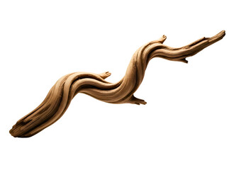 Brown driftwood piece isolated on transparent background with unique shape