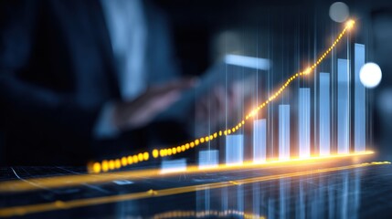 A financial chart showing growth in the market with an upward trend line.
