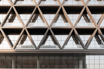 Modern building facade with shaped geometric structure and glass windows.
