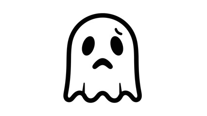 Cute Sad Ghost Character Illustration, Minimalist Style, Perfect for Halloween and Spooky Themes