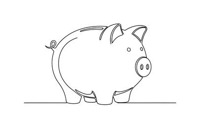 Minimalist Continuous Drawing of a Piggy Bank on a White Background