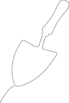 garden trowel isolated on white
It is a small hand tool used for digging small holes or removing weeds. 
It has a curved, scoop-like blade and a handle. 
