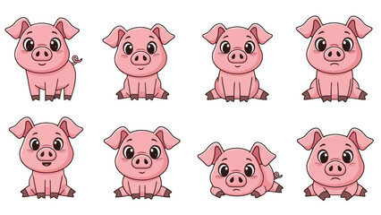 Cute Cartoon Pigs Collection: Adorable Piglets in Various Poses and Emotions