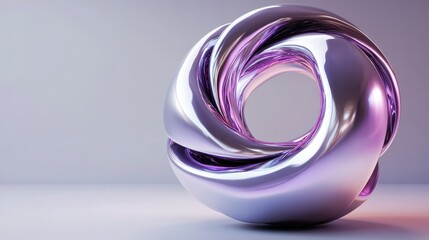 A polished abstract metallic sculpture with interlocking curved forms and a smooth shiny surface