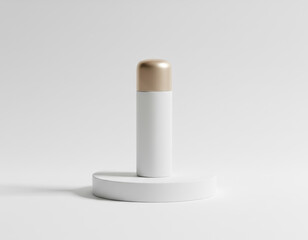Minimal 3D cosmetic podium with cylinder. Minimal 3D podium for cosmetic presentation, product mockup, branding and luxury packaging design on clean neutral background.