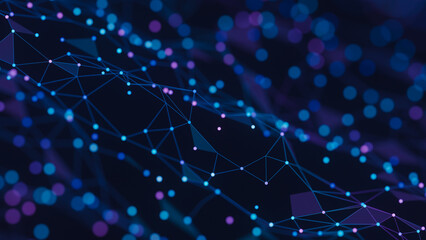 Abstract technology background big data visualization analysis network connection geometric dots and lines particles plexus structure. Science background. 3d rendering.