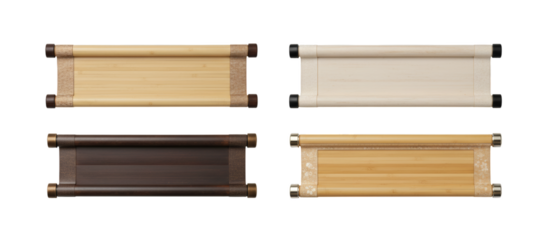 Wooden sign boards set isolated on white background. Blank wooden signboards with metal holders for menu, direction, banner, label, shop sign, UI design, navigation, branding and advertising concepts.