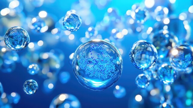 Close up of microscopic blue cell structure in a scientific study