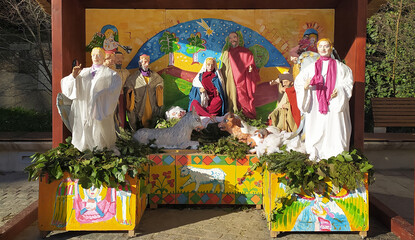  A nativity scene in front of a Roman Catholic church in Budapest