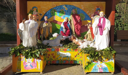  A nativity scene in front of a Roman Catholic church in Budapest
