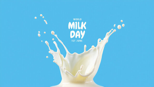 World milk day celebration with splashing milk on blue background