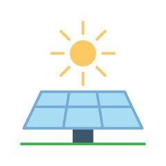 Solar Panel and Sun Icon, Renewable Energy and Ecology