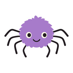 funny cute spider isolated on white background, halloween vector illustration of cartoon character in flat style