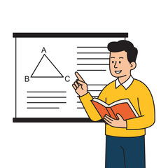Professor Giving a Lesson, Education and Learning. Teacher Explaining Geometry on a Whiteboard