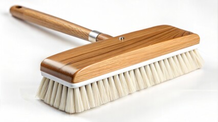 Wooden Scrub Brush with Handle &ndash; Household Cleaning Tool Isolated on White